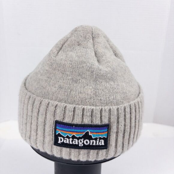 Patagonia Brodeo Beanie Drifter Gray Wool Blend P6 Logo Rib Knit Cuffed Hat - Picture 1 of 3